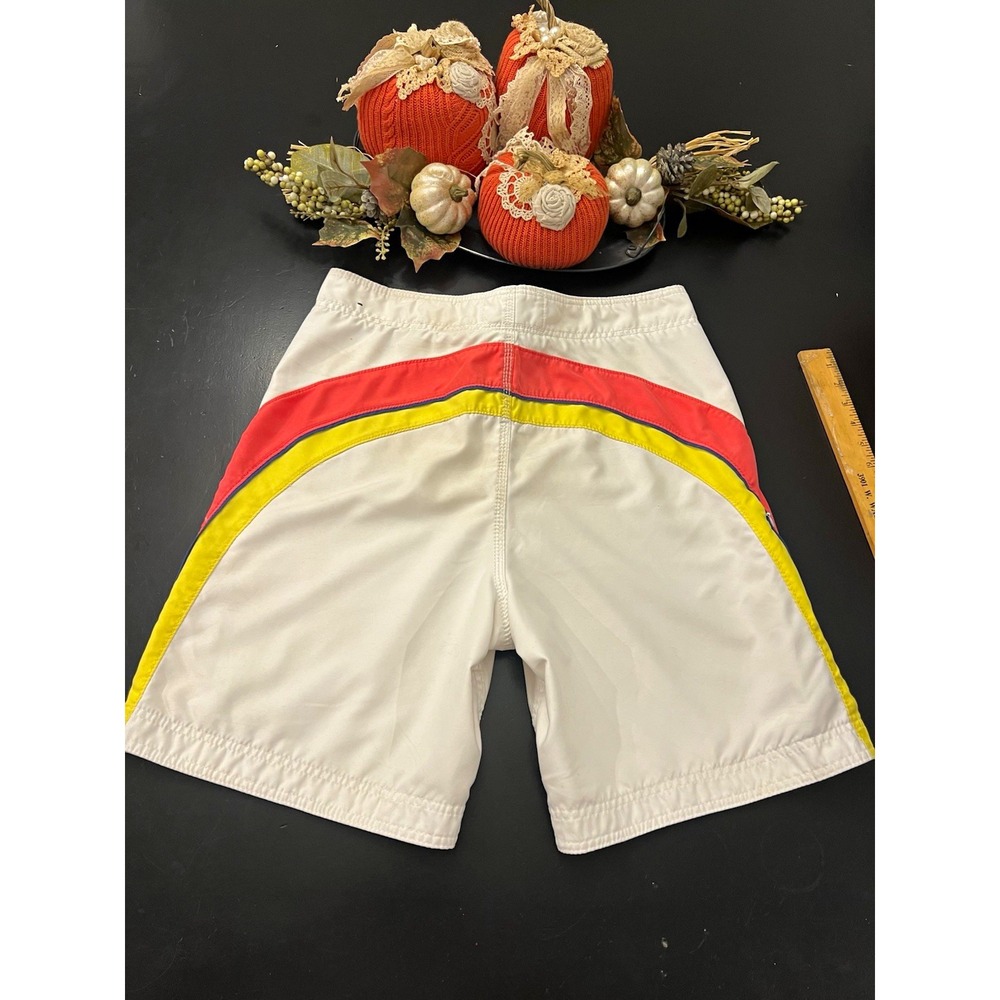 Abercrombie & Fitch Y2K White Colorblock Rainbow Board Shorts Sz M Drawstring